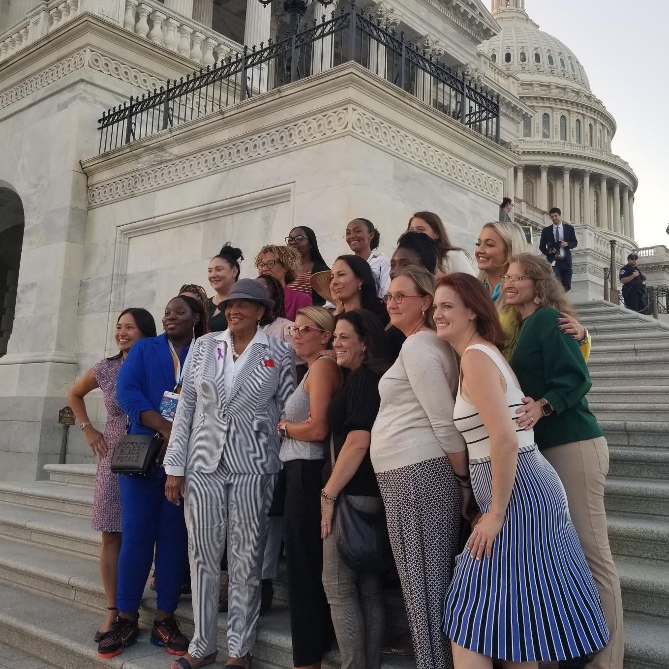 Stillbirth prevention advocates on the steps of the Capitol with Congresswoman Alma Adams.