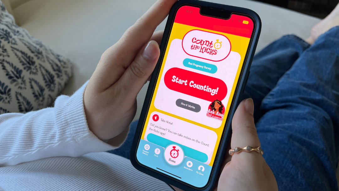 Free Count the Kicks pregnancy app home screen.